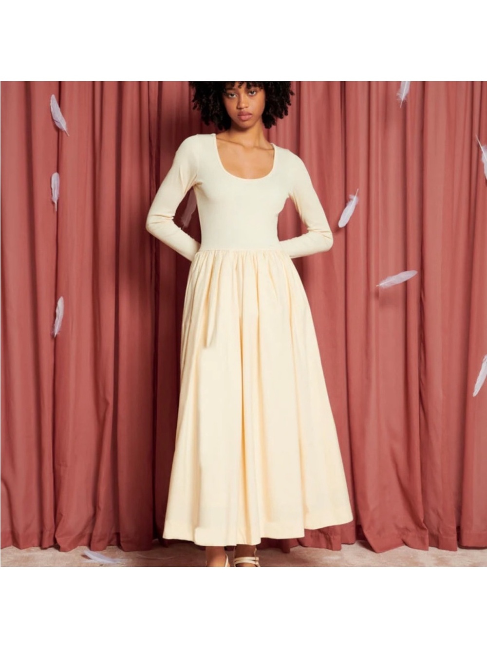 Sister Jane Cream Long-Sleeve Scoop Neck Maxi Dress